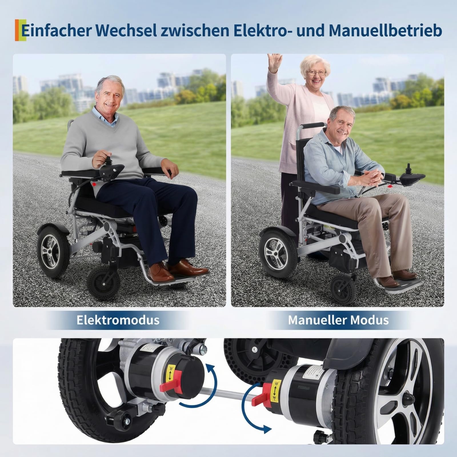 Elektrischer Rollstuhl 300W Motor 150kg klappbar | Aluminiumrahmen, für Körpergröße 150-190cm, klappbar für Reisen & Einkauf – leicht & tragbar für den Alltag
