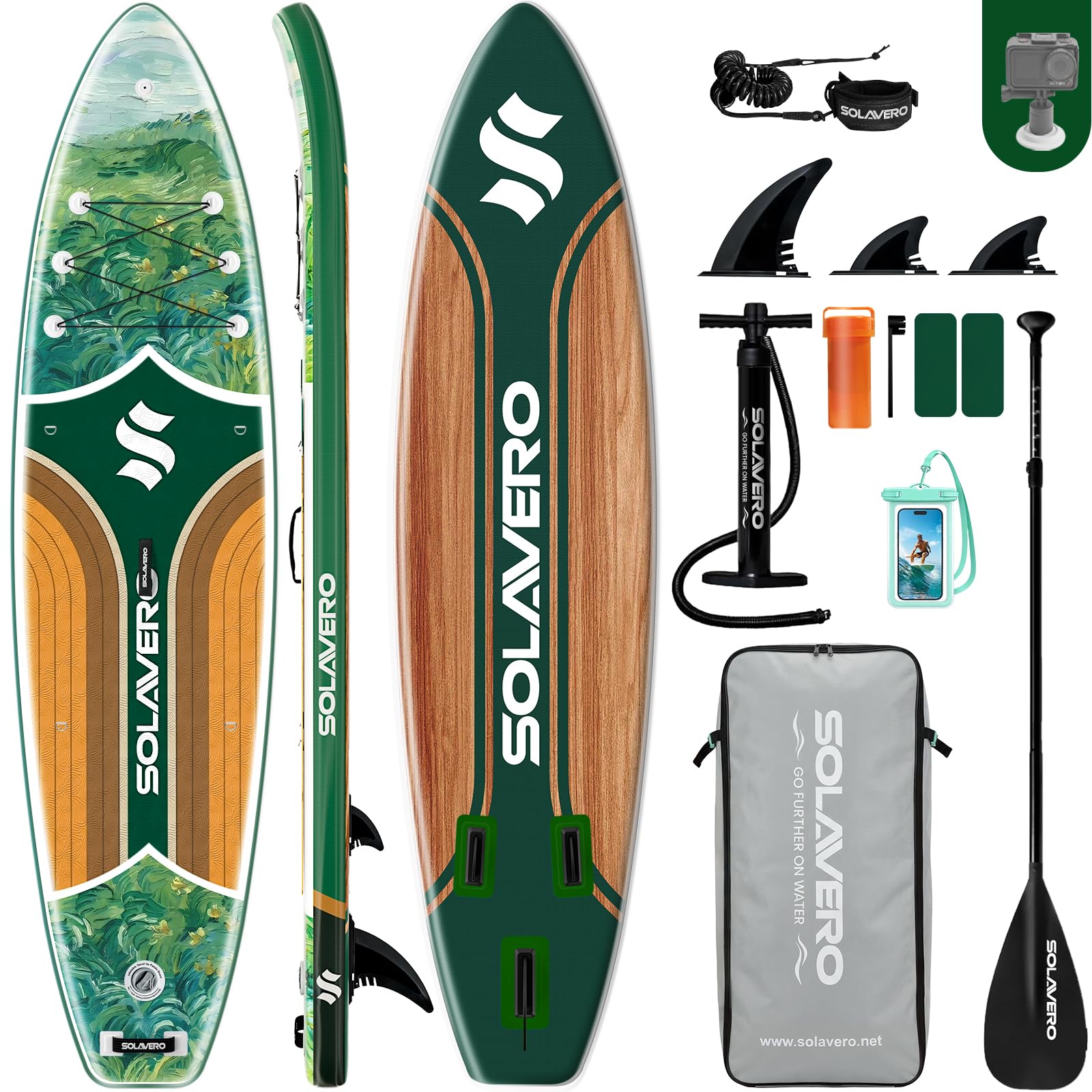 SOLAVERO Inflatable Stand Up Paddle Board, Premium SUP Board Kit for Adults & Youth, 11'x33"x6" Ultra-Light Paddleboard with Accessories for 2 People, iSUP for All Skill Levels, Maximum Load 200 kg