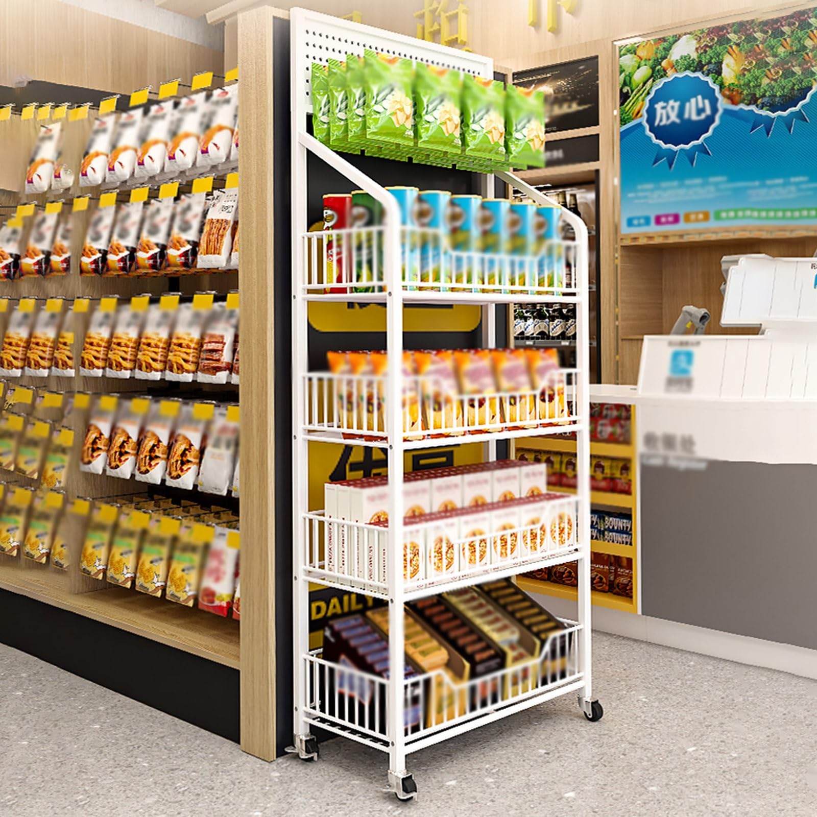 UWYTGF Supermarket Shelf Display Rack,Snack Organizer for Pantry Shelf,Snack Display Rack,for Pantry,Kitchen,Bedroom,Restaurant,Supermarket,White