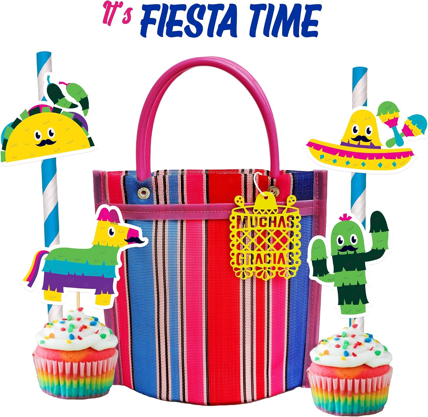 12 Mini Mercado Bags For Fiesta Mexicana Party Favors & Mexican Papel Picado Gift Tags