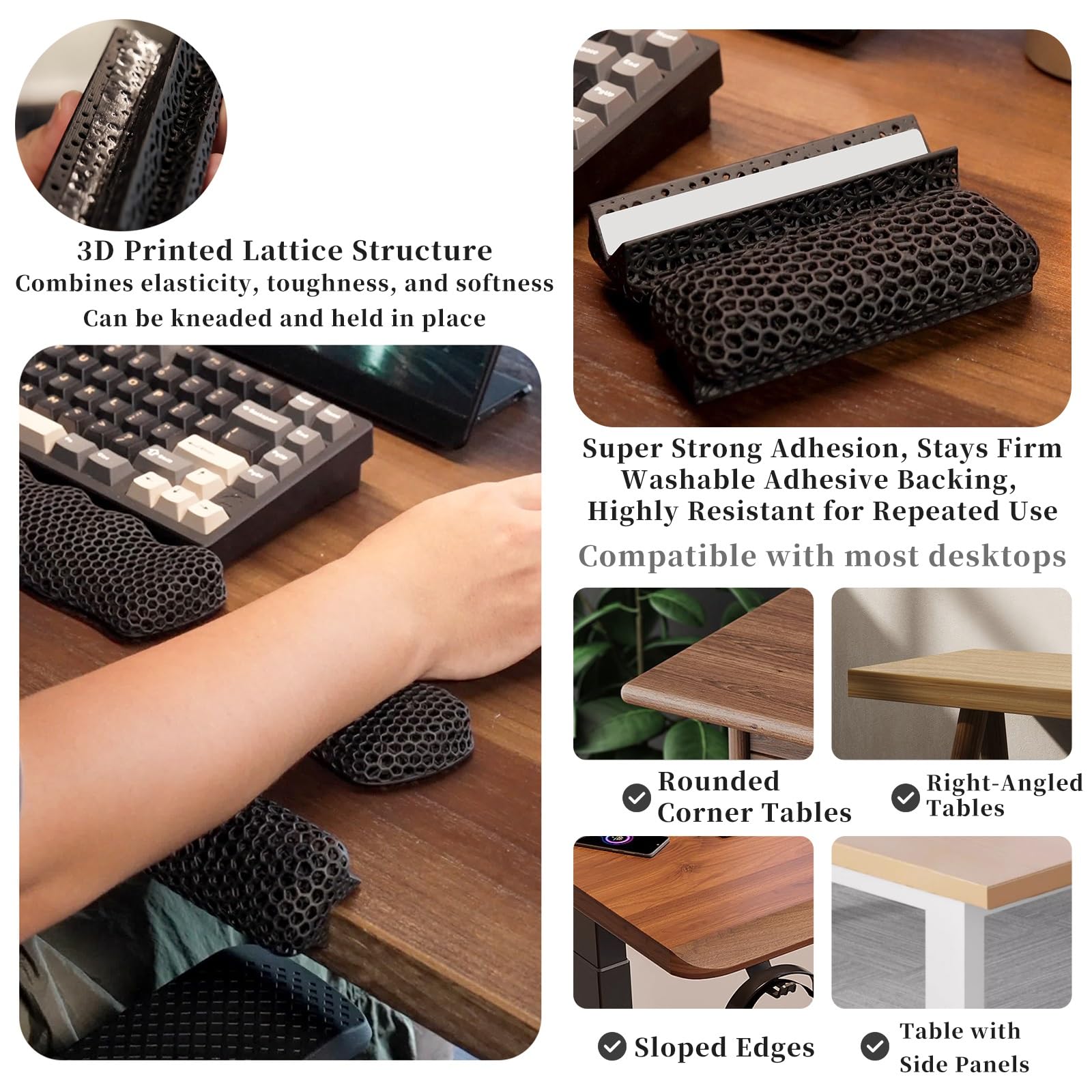 FORRTY Almohadilla Reposabrazos con Reposamuñecas Impresa En 3D, Soporte Ergonómico for Teclado Y Ratón, Transpirable, Lavable, Cojín for Escritorio, PC, Juegos, Escritura(Rosa,Three)