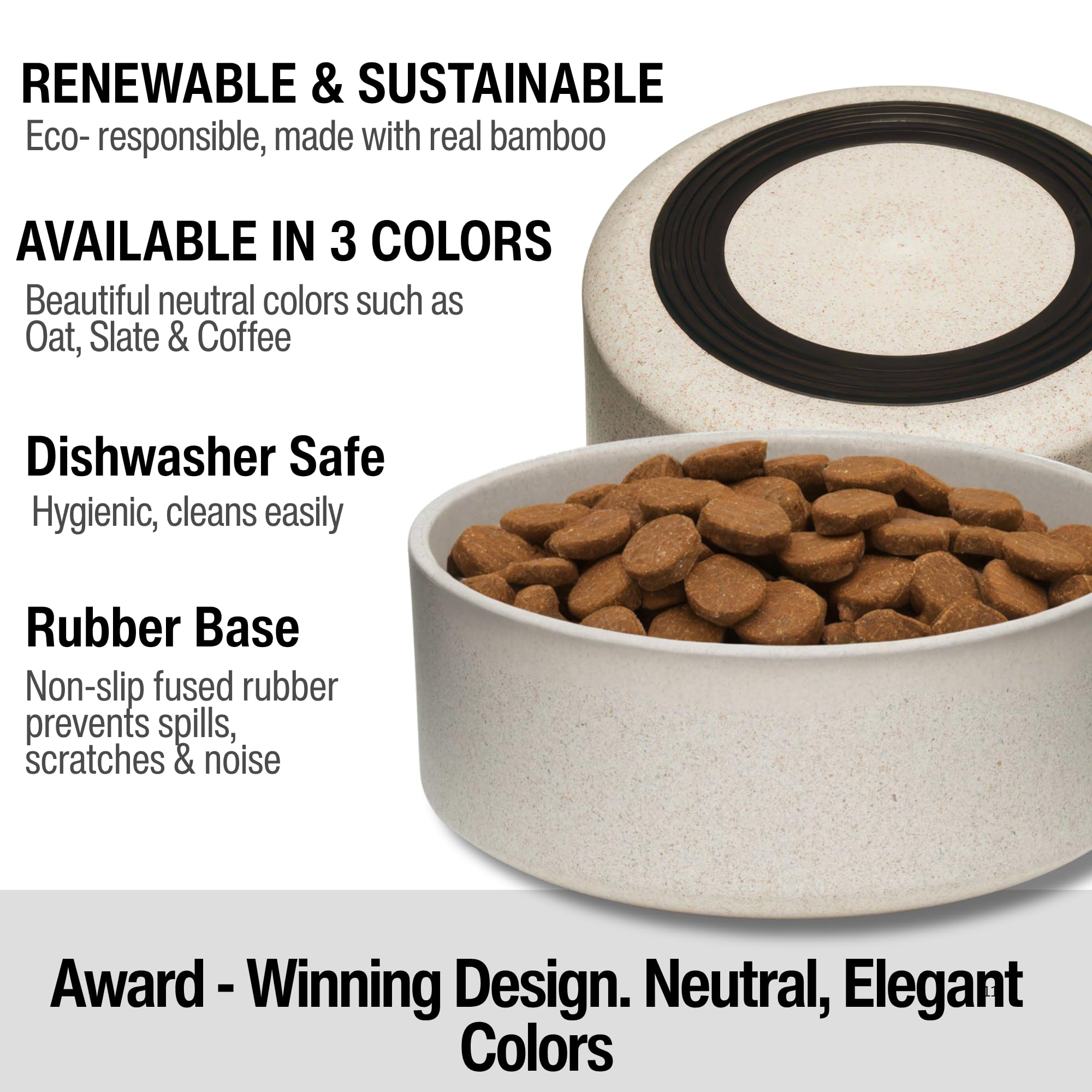 Loving Pets - Dolce Bamboo - Plato de Agua para Comida para Perros (Mediano, Color Avena-Beige)