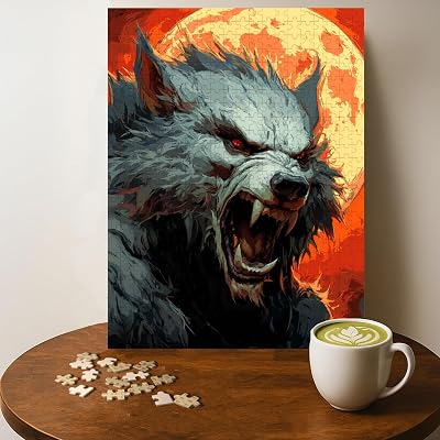Werewolf Halloween Festival Jigsaw Puzzle - 500 Pieces Wooden Puzzle for Adults, Wall Art Gift, Finished Size: 20 x 15 Inch