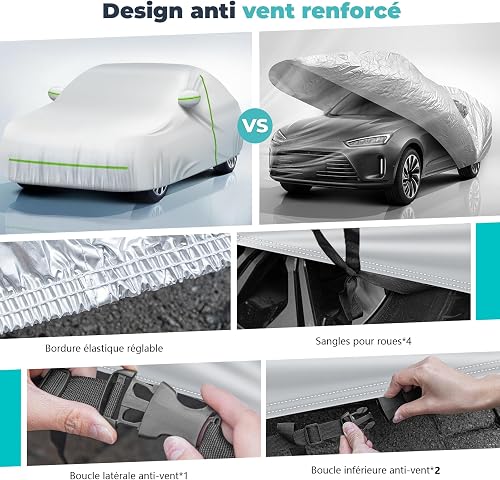 Autreykorn Car Cover, Waterproof Anti UV Dust and Scratch Protection with Side Zip Silver (Compact SUV) - 4