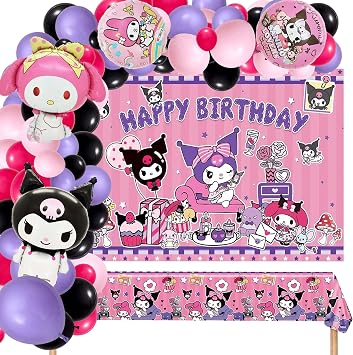 Kawaii Birthday Party Supplies, Kawaii Party Decorations Include Balloons Garland Arch Kit, Latex Balloons, Foil Balloons, Backdrop, Tablecloth, Kawaii Birthday Party Favors