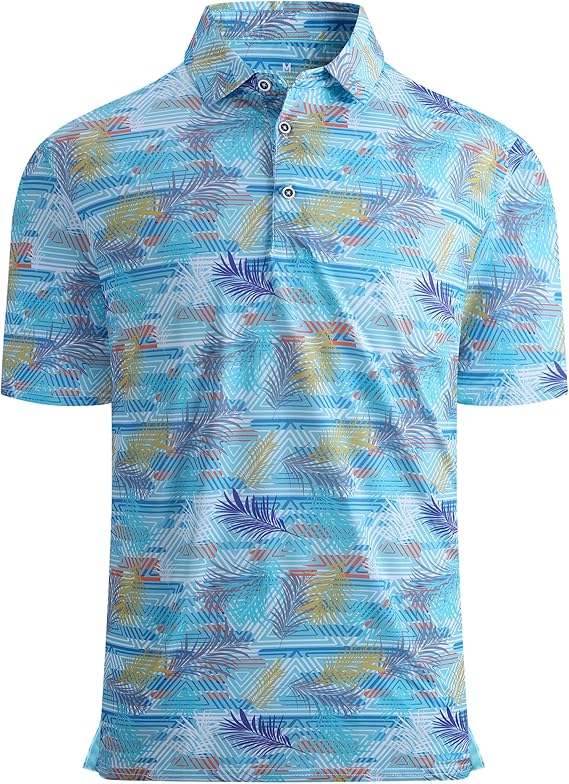 Alex Vando Mens Golf Shirt Moisture Wicking Quick-Dry Print Performance Polo Shirts for Men