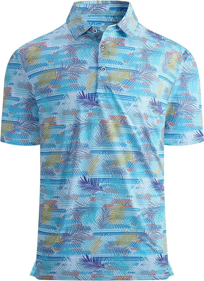 Alex Vando Mens Golf Shirt Moisture Wicking Quick-Dry Print Performance Polo Shirts for Men