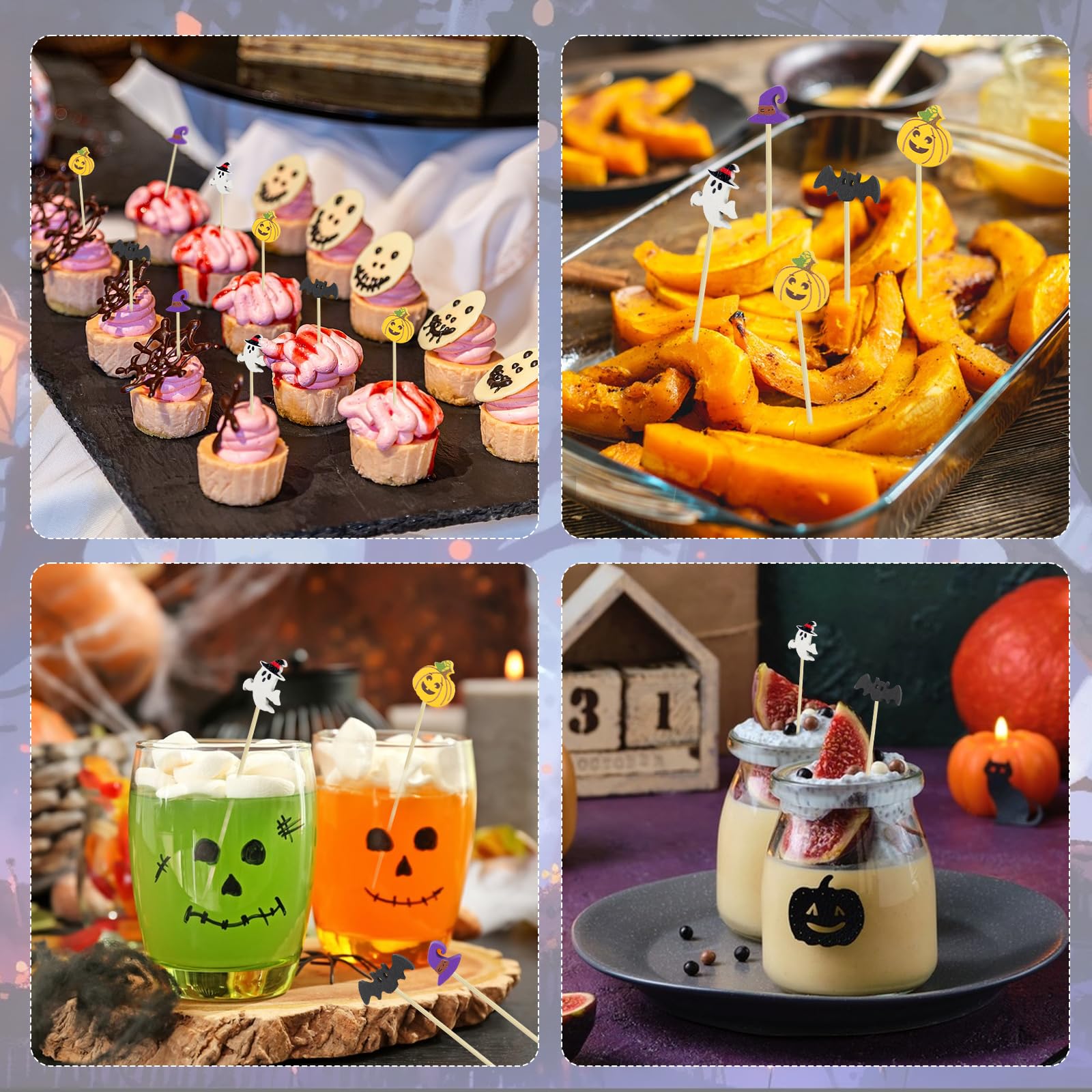 Xmart 200 Piezas Palillos Aperitivos Halloween Cóctel Brocheta Aperitivo Pinchos Cocktail con Sombrero Bruja Cabeza Calabaza MurciéLago y Decoraciones Fantasma para Temáticas Halloween Fiesta