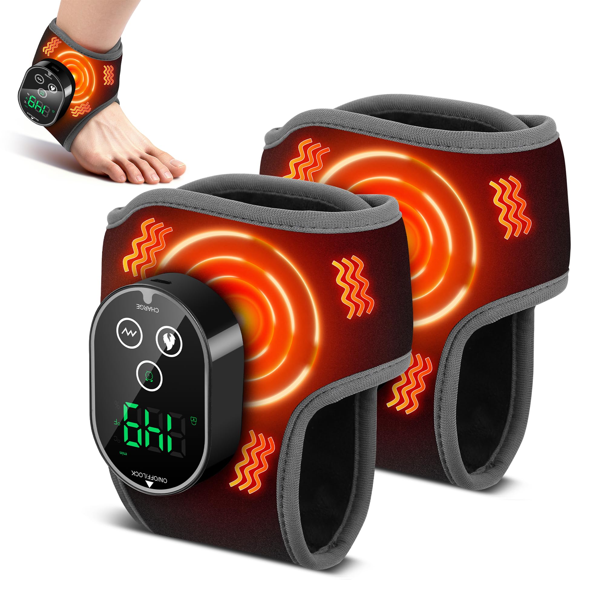 2 Pack Knöchelmassage Elektrisch mit 3 Vibrations 4 Heats 3 Timer Schwarz | Fußmassagegerät Elektrisch mit 3000mAh, Fussmassage für Durchblutung Knöchel Wärmen Durchblutung Geschenk für Vater Mutter