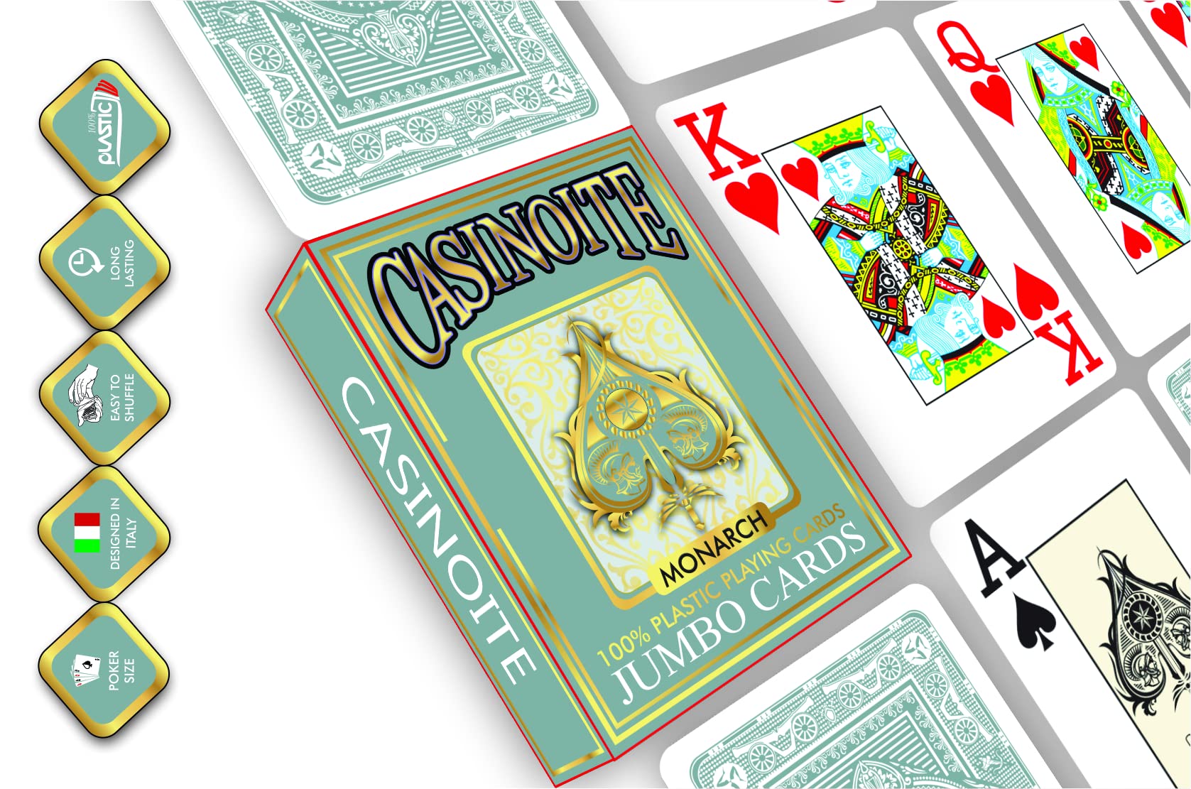 casinoite Adult Monarch 100% Plastic Poker Playing Card Game- Grey 4