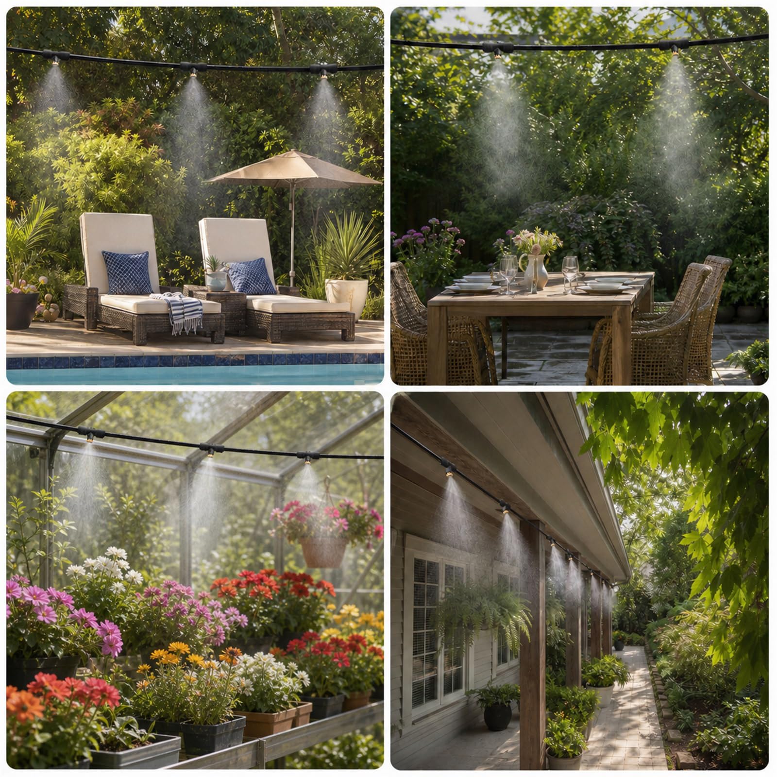 Kit Brumisateur Terrasse,Brumisateur Terrasse Exterieur,Brumisateur pergola,Kit De Tuyau Brumisateur par Brume,Refroidissement,Élimination poussières,pour Fleurs,Pelouse,Jardin,Balcon