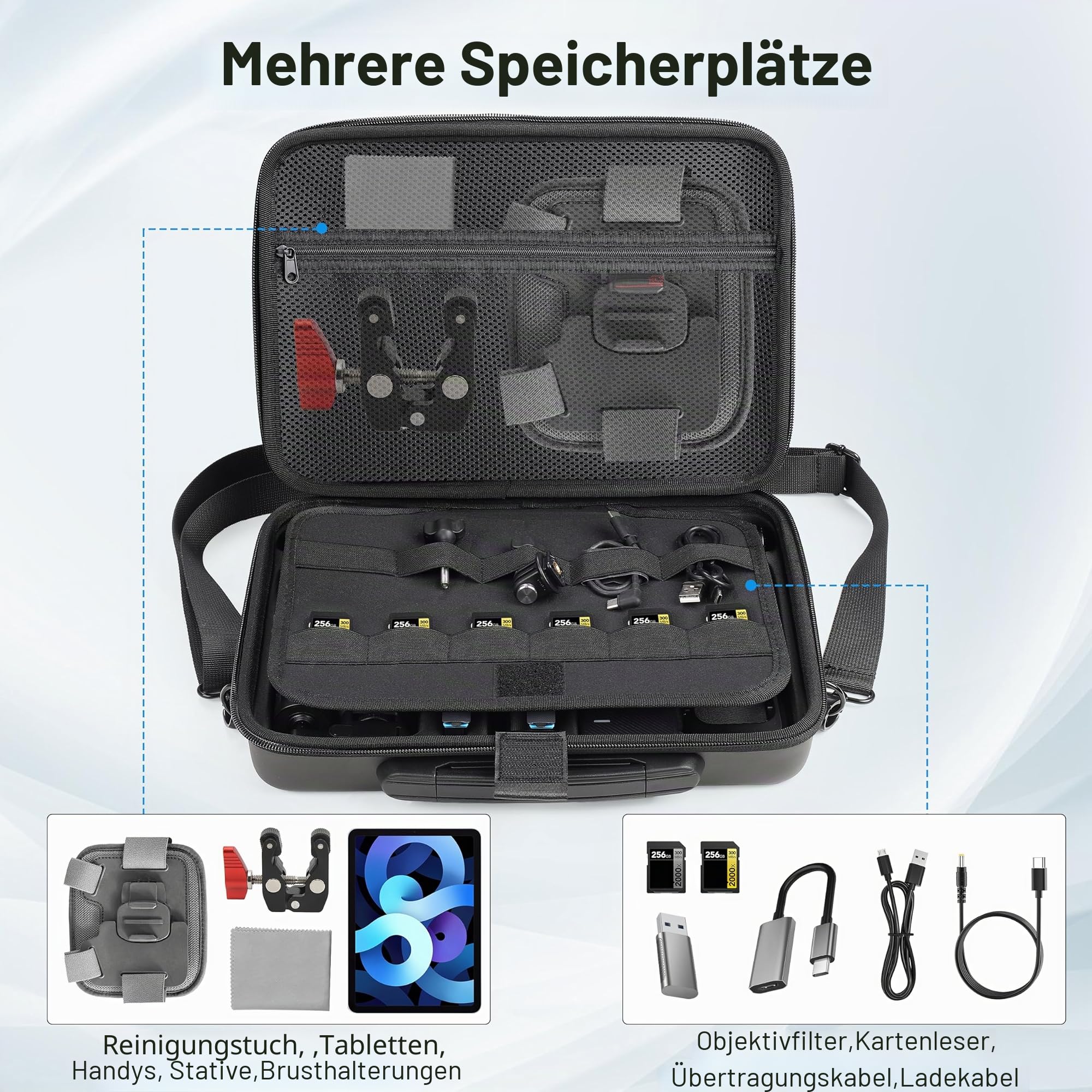 Tragetasche für Insta360 X5, große Kapazität, wasserdichte Reisetasche, Schutzhülle für Insta 360 X5 Zubehör, für Metallkäfig, Lade-Hub, Bullet Time 2.0, faltbarer Selfie-Stick