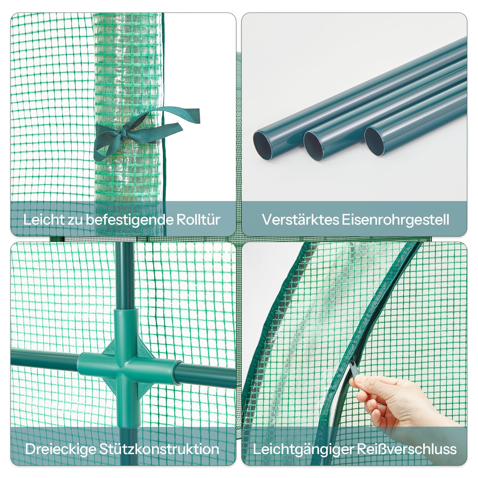 LARMNEE Wandseitiges Gewächshaus, Tomatengewächshaus mit 2 Rolltüren, 200 x 100 x 210 cm, PE Foliengewächshaus, Tomatenhaus für Blumen, Gemüse und Pflanzen, Balkon, Garten und Terrasse, Grün EGN72GH02
