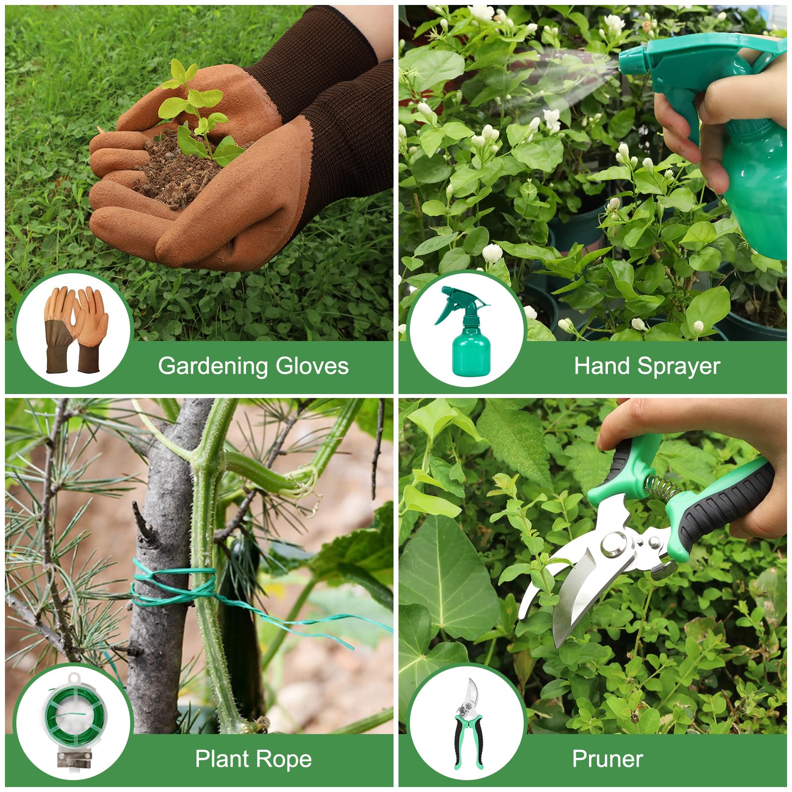 DEWINNER Set Di Attrezzi Da Giardinaggio, 12 Pezzi Kit Giardinaggio Con Manico in Legno Antiscivolo, In Acciaio Inox, Per Esterni Attrezzi Da Giardino, Strumenti Da Giardinaggio per Donne E Uomini