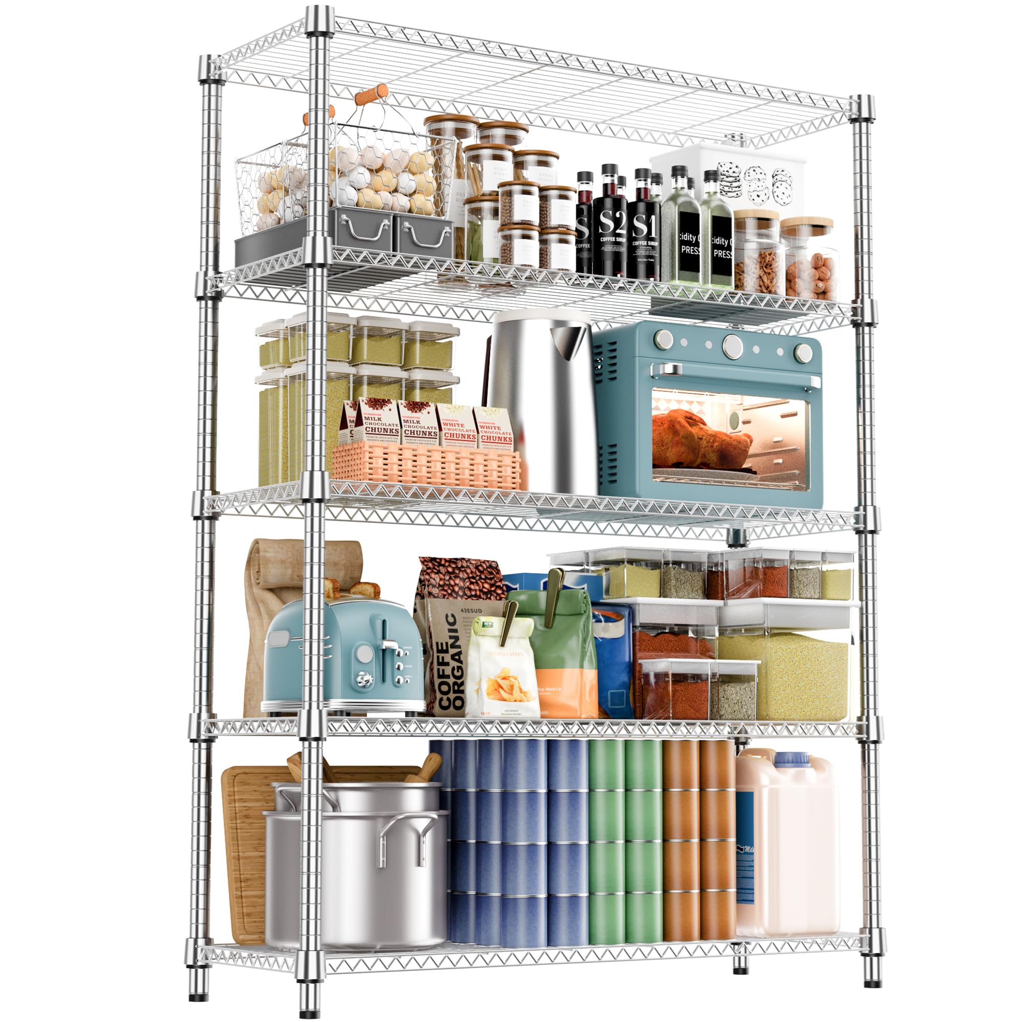 1750LBS 47 2 W 5 Tiers Shelf Steel Storage Shelves Metal Shelving Unit Steel Organizer Wire Rack for
