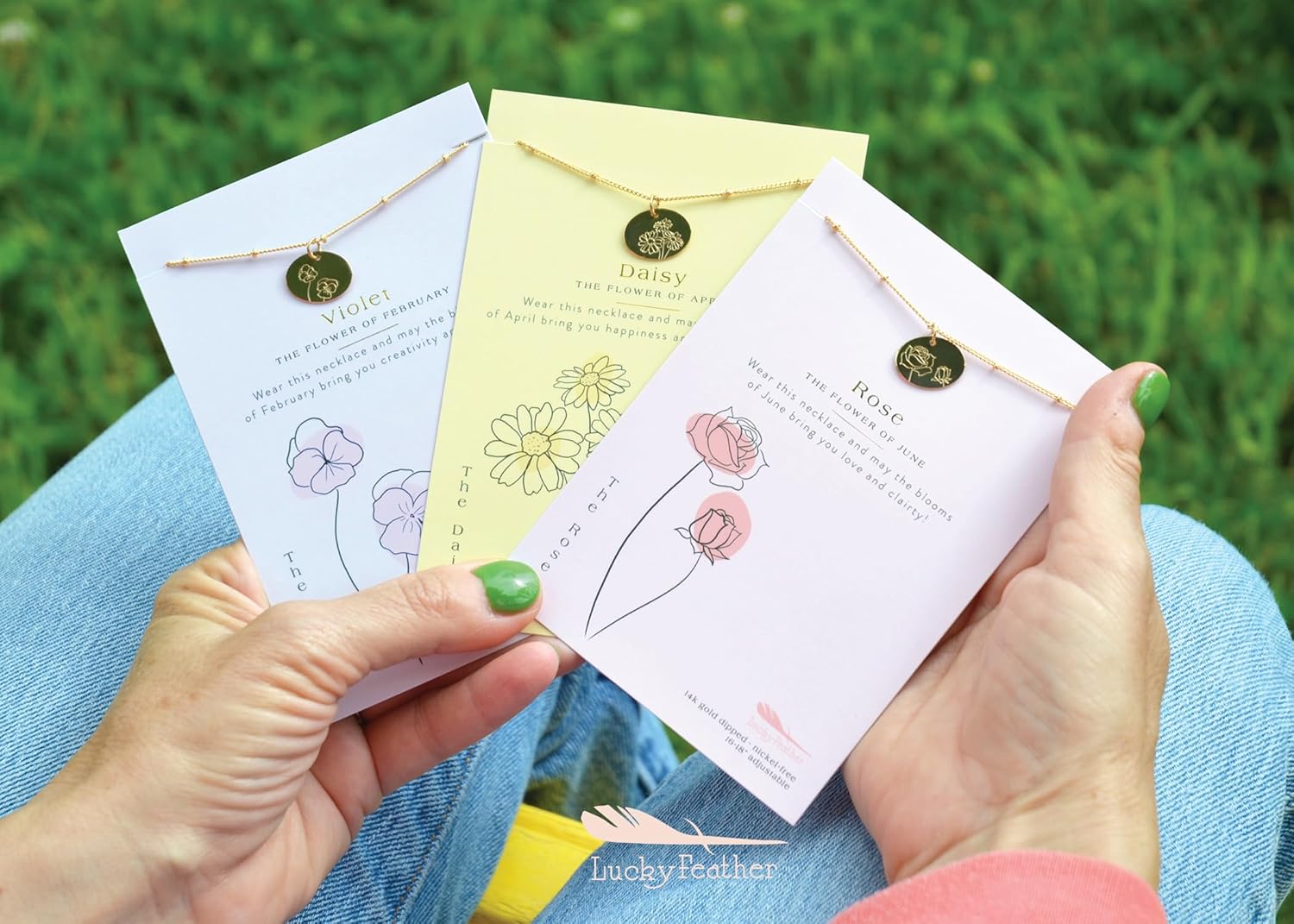 Lucky Feather Birth Month Flower Necklace - 14k Gold Dipped Birth Flower Pendant on a Beaded 16-18 Inch Adjustable Chain - Birthday Gifts for Women - Image 4