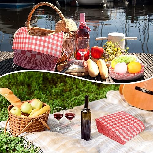 Miniatura 3 de 400 unidades de suministros de fiesta de guinga rojos, 100 platos de 9 pulgadas, 100 platos de 7 pulgadas, 200 servilletas de papel desechables para