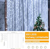 Ollny LED Fényfüggöny 3x3m - 300 LED Fehér Vízálló USB Tündérfény Beltéri/Kültéri Dekoráció Falra, Ablakra, Erkélyre, Karácsonyi Partikra 2