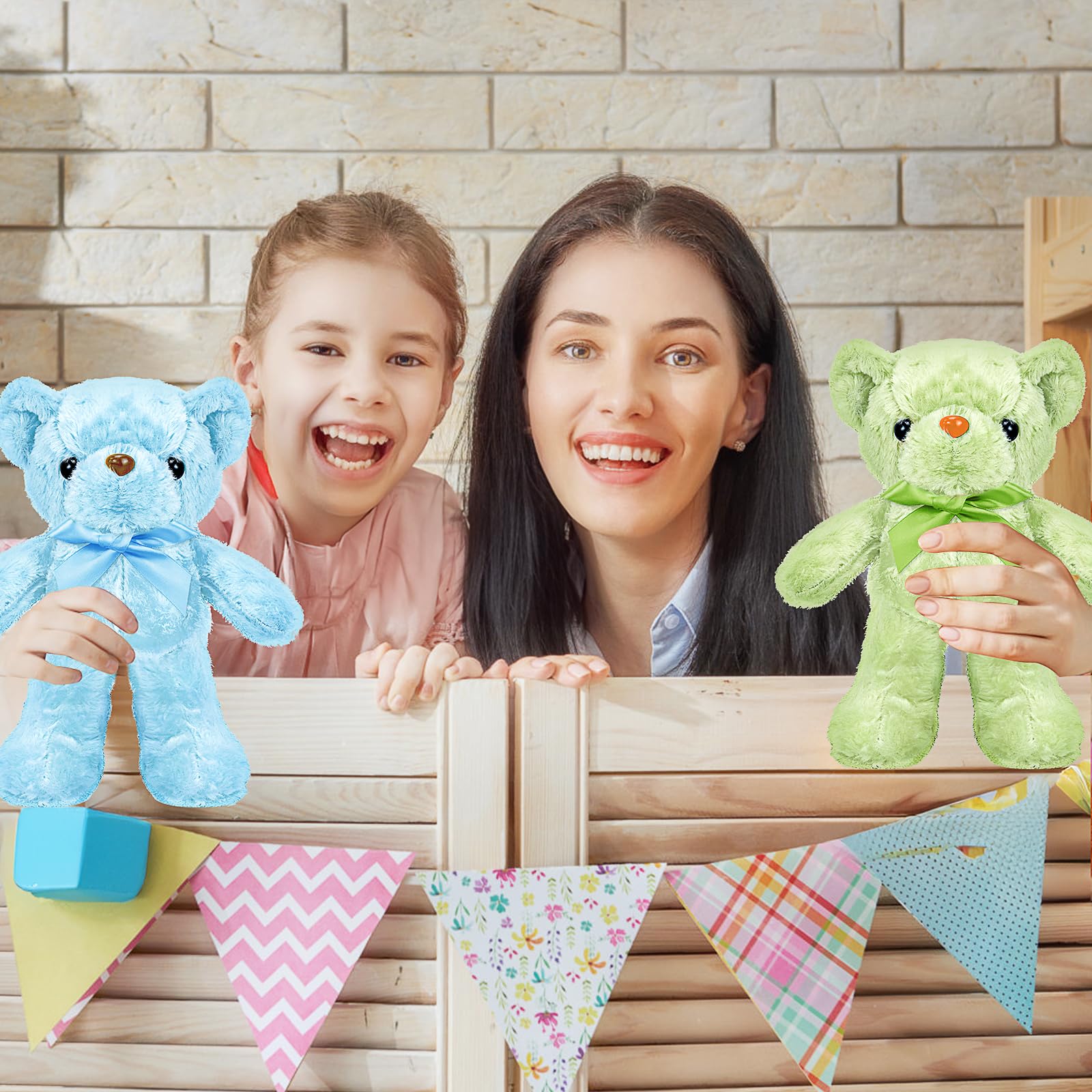 12 Stück kleine Teddybären, Plüsch-Teddybär mit abnehmbaren Schleifen