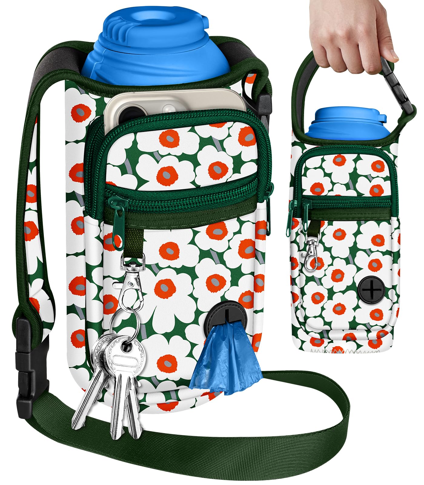 Toykee Portable Dog Water Bottle Carrier Bag for PupFlask 27oz - Travel Bottle Purse with Phone Pocket Strap, Pet Water Bottle Holder Cover Sling for