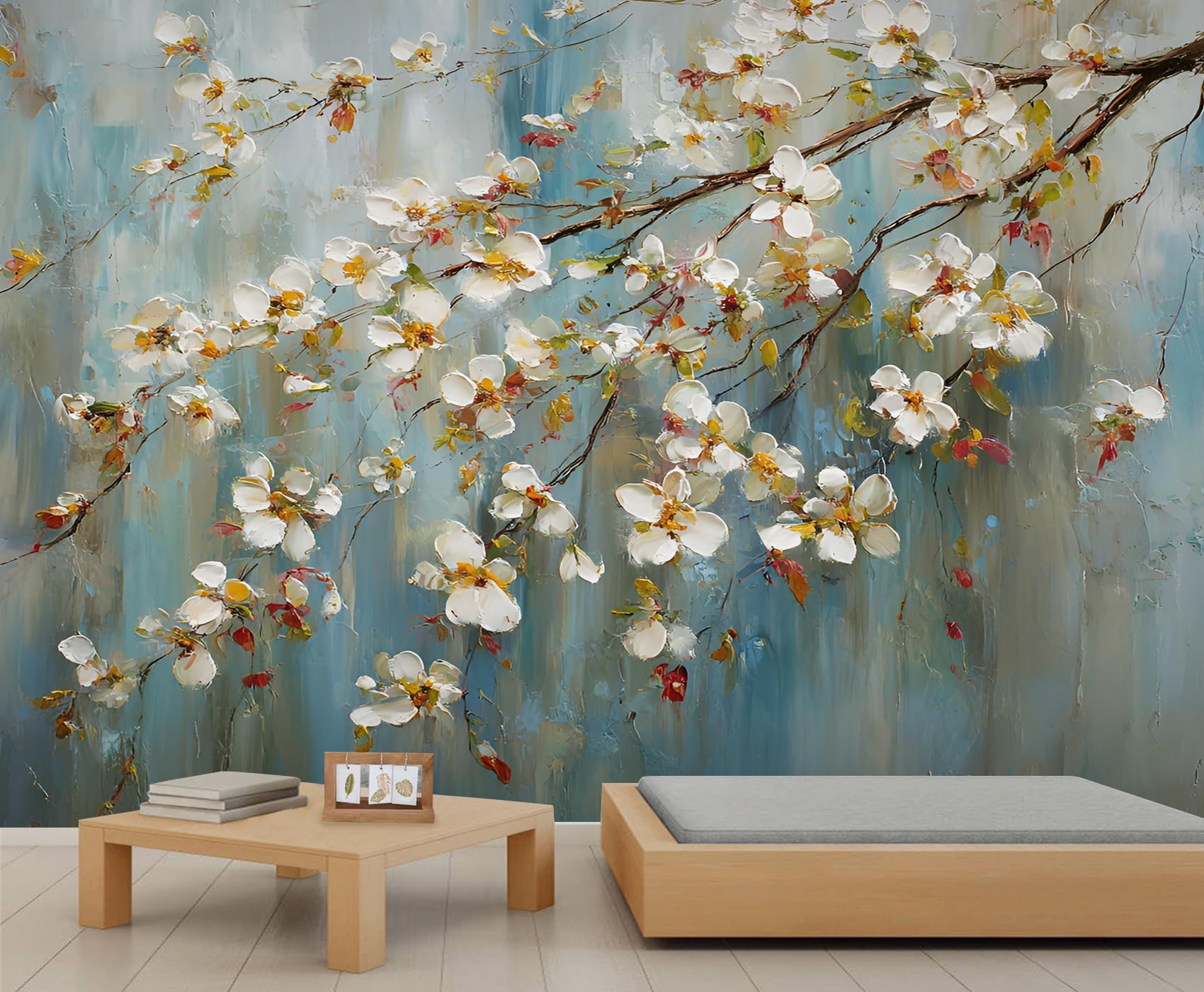 Cherry Blossoms Wallpaper Flower Branches Wall Mural Vintage Oil Painting Kids Wallpaper for Girls Bedroom Mural for Kids Bedroom Living Room 280X200cm — image 1