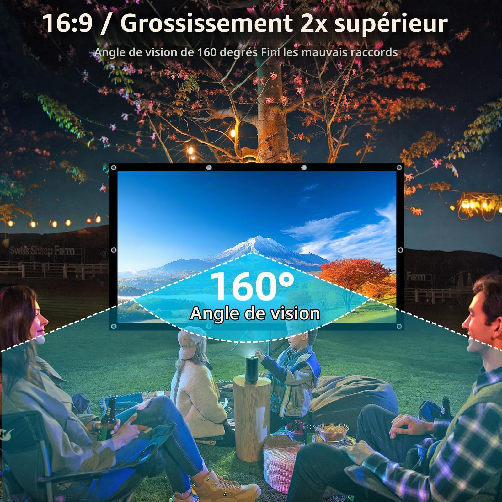 Écran de Projection Portable 150" 16:9 4K HD, Soie de Lait épaissie