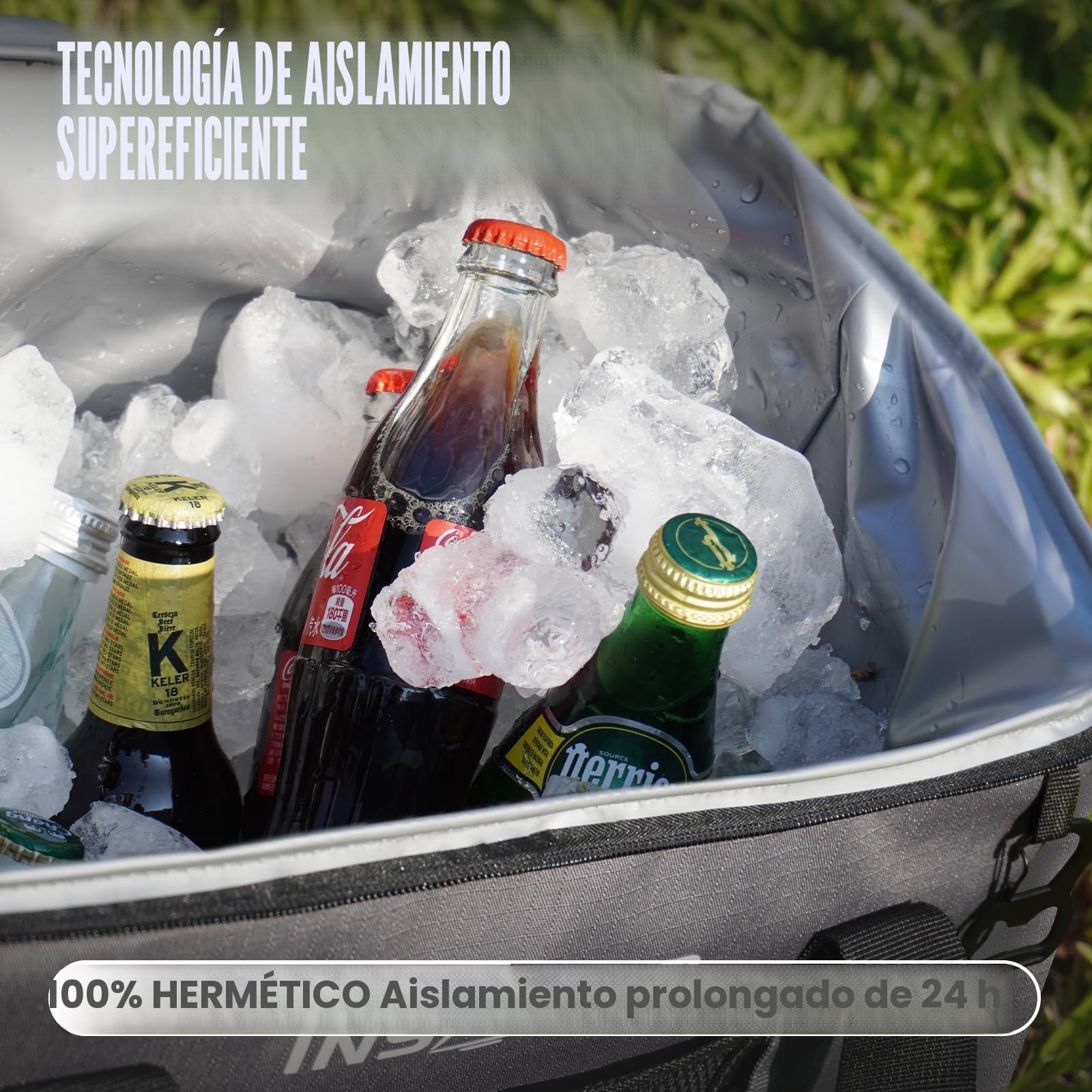 INSMEER Bolsa Nevera Grande 40L/60 Latas, Bolsa Nevera Plegable con Carcasa Rígida de PP Extraíble, Bolsa Térmica con Abridor/2 Portavasos en la Parte Superior Rígida, para Picnic, Camping, Playa