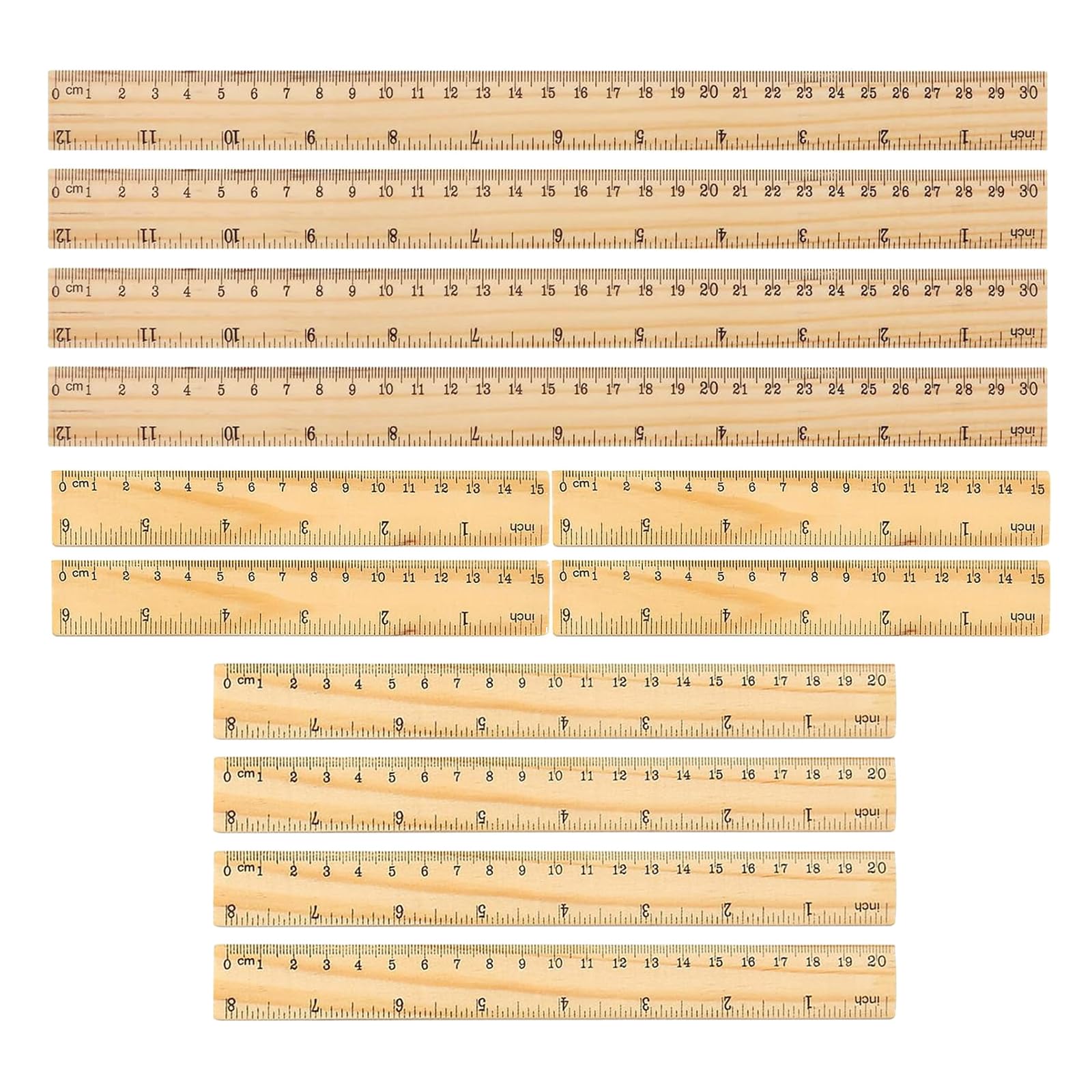 12 PCS Wooden Ruler, Wooden Flat Vintage Teaching Student Measuring, Wooden Flat Scale Drafting Rulers, for School Classroom Home Office Crafts(15cm, 20cm, 30cm)