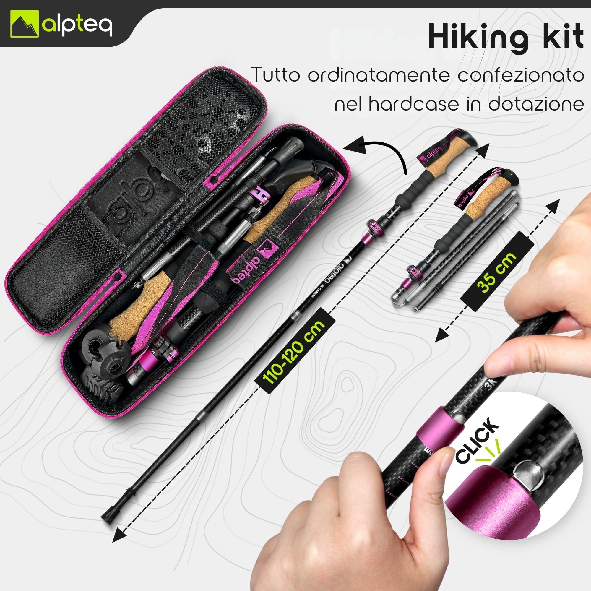 Bastoni da trekking pieghevoli in carbonio con impugnatura in sughero | Bastoni da escursionismo per sport di montagna | Bastoni da nordic walking per donne e uomini | extra leggeri