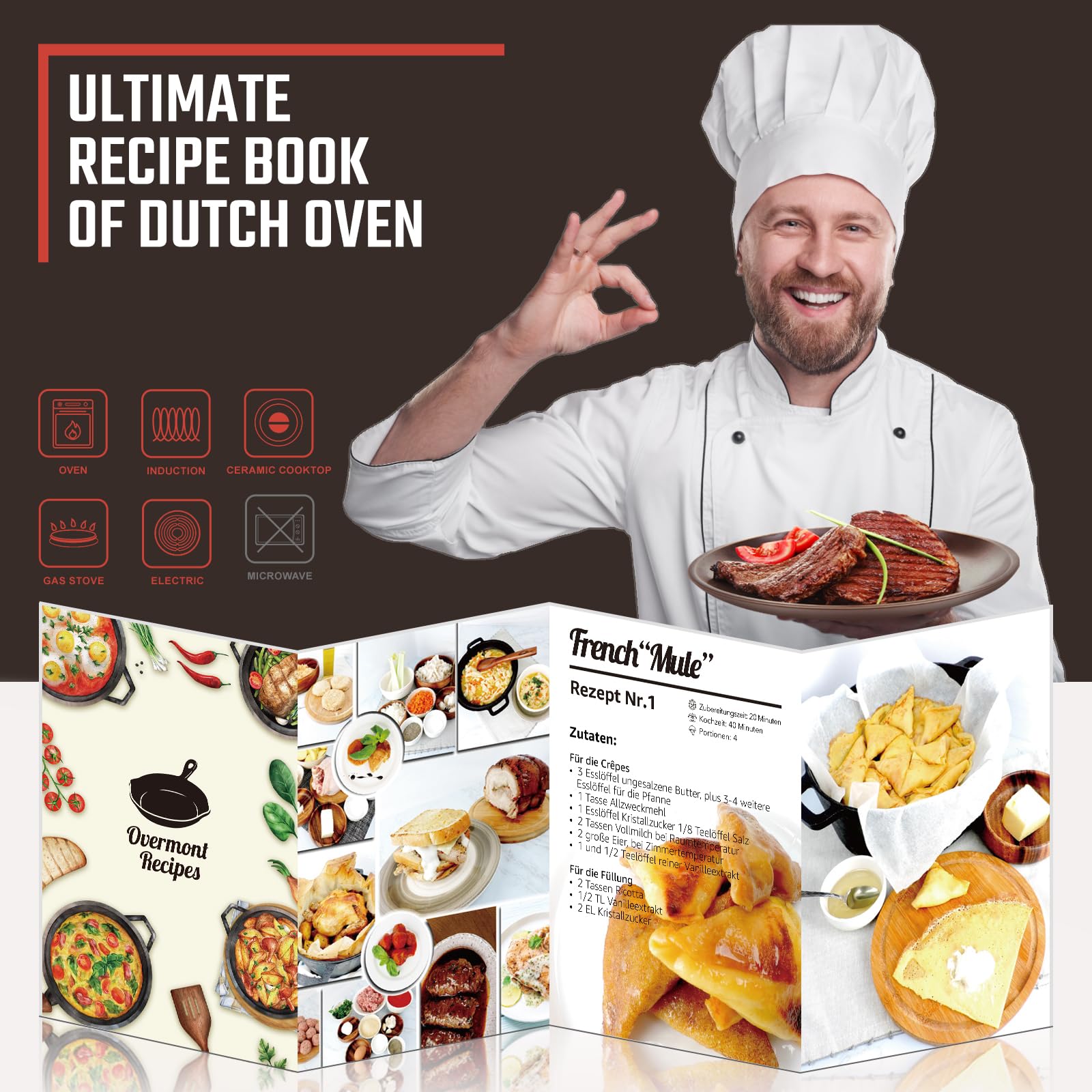 Overmont 2 in 1 Pentola Olandese In Ghisa - Padella Casseruola in Ghisa Pre-stagionato con Coperchio - Doppia Funzione Dutch Oven - per Campeggio Cucina Casalinga BBQ Bake - 6.6 L/ 7 Quart