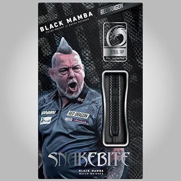 RED DRAGON Darts - Professional Player - Peter Wright 'Snakebite' - Black Mamba Series | 90% Professional Tungsten Darts Set - Includes Flights & Stems | Steel Points 22g, 24g & 18g Soft Tip Dart Set