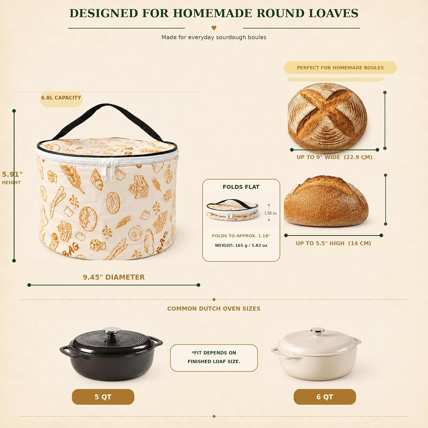 Beeswax Bread Bag for Sourdough, 6.8L Self-Standing Bread Storage Bag image 2