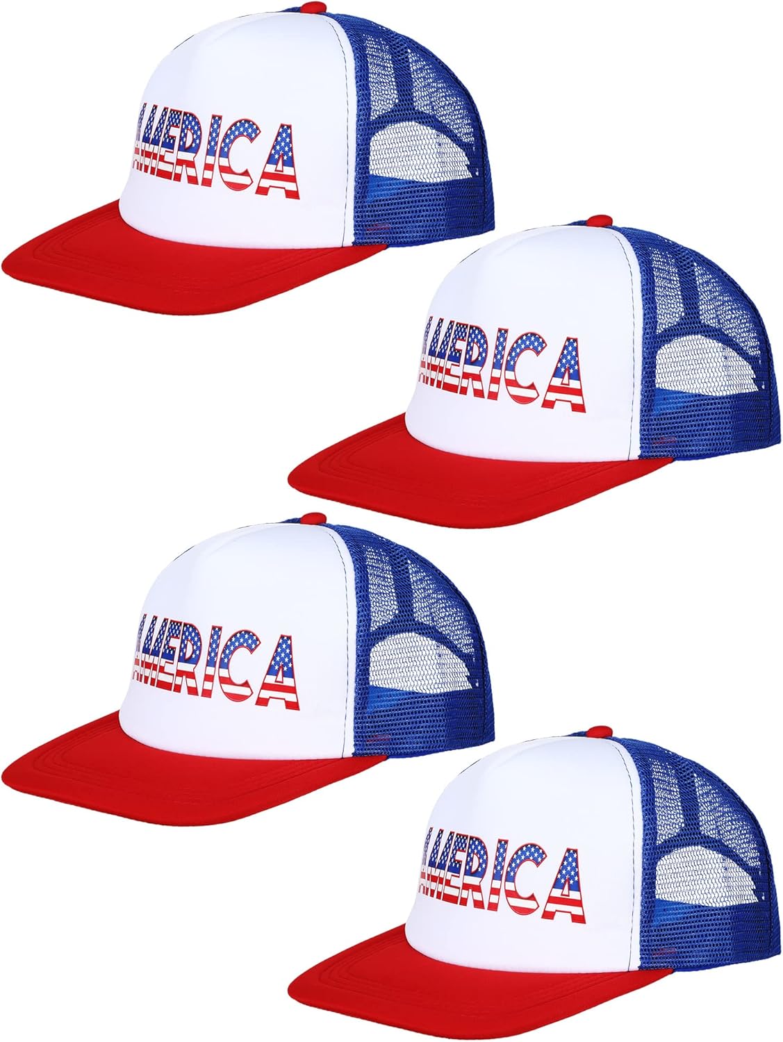 Xtinmee 4 Pcs 4th of July Hat White Blue Red Flag Patriotic Hat America Vote USA American Flag Trucker Cap Baseball Cap Independence Day Adjustable Snapback for Men Women Election Supplies
