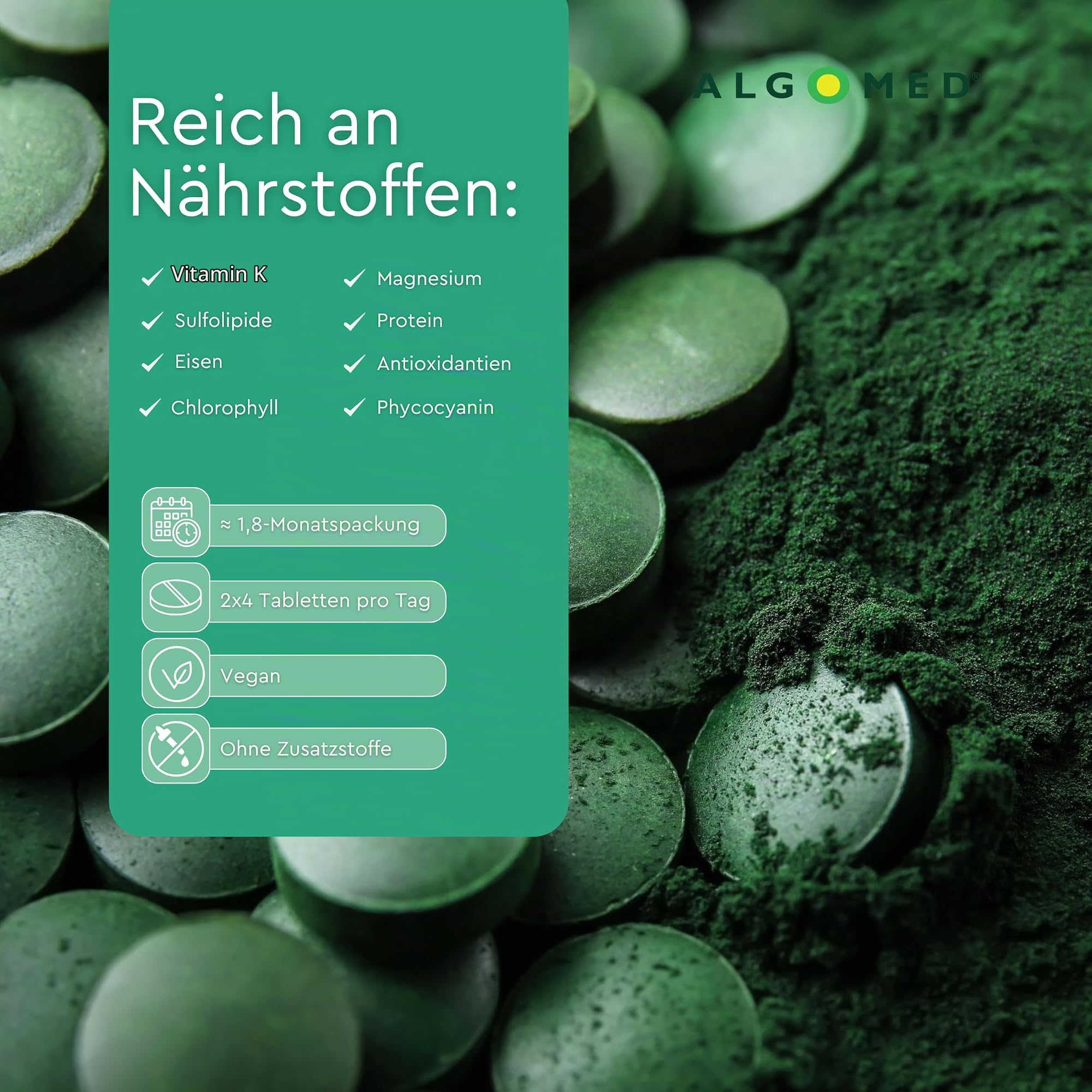 Spirulina Tabletten aus Deutschland - ca.437 Premium Spirulina Platensis Presslinge - 100% rein, ohne Zusätze - laborgeprüft, kontrolliert & vegan - (1 x 175 g)