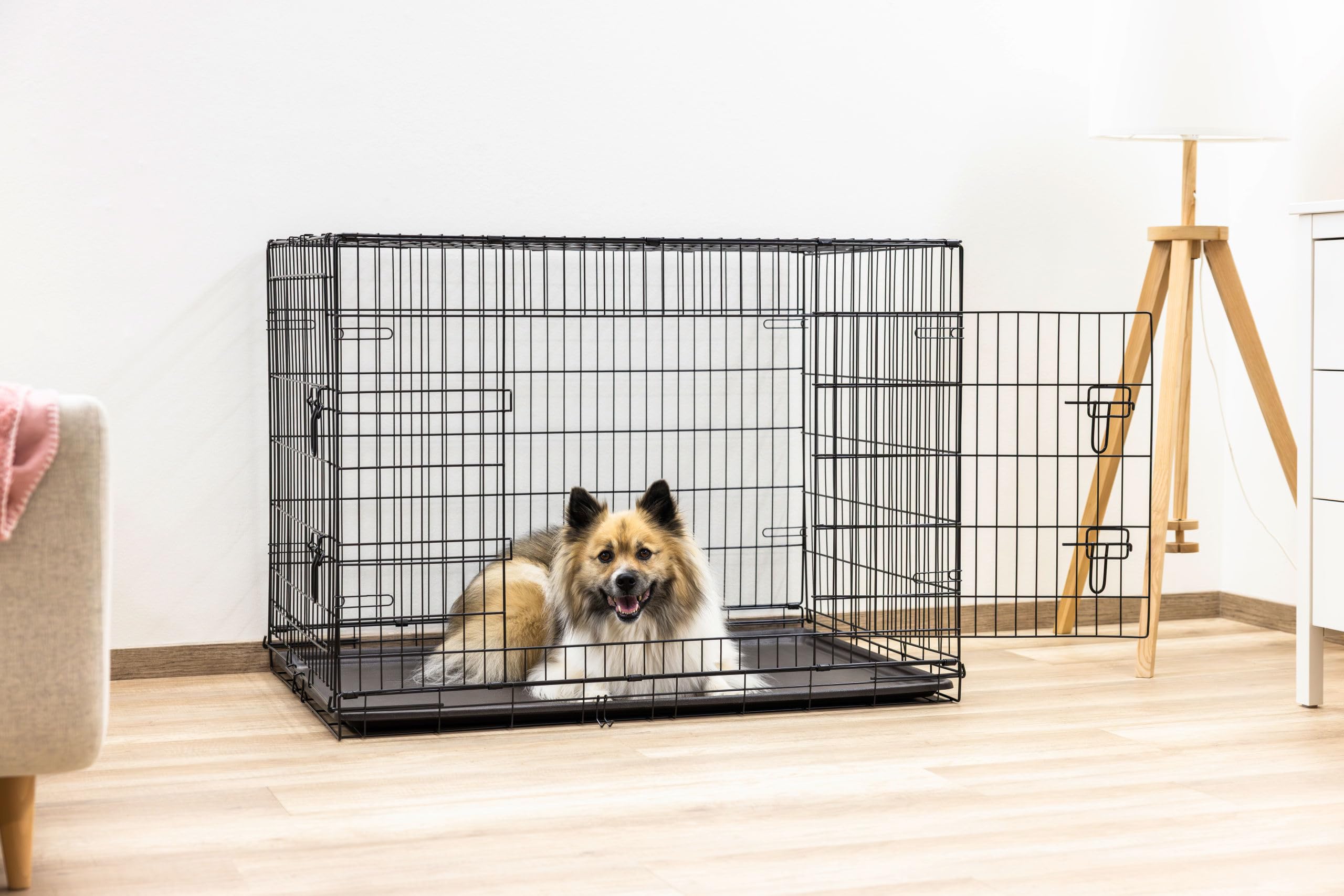 Kerbl Pet Trasportino in Filo Metallico, Due Ante, Trasportino per Cani, Trasportino, Nero, 106 x 71 x 77 cm, Metallo, Cani, Vassoio Rimovibile in Plastica