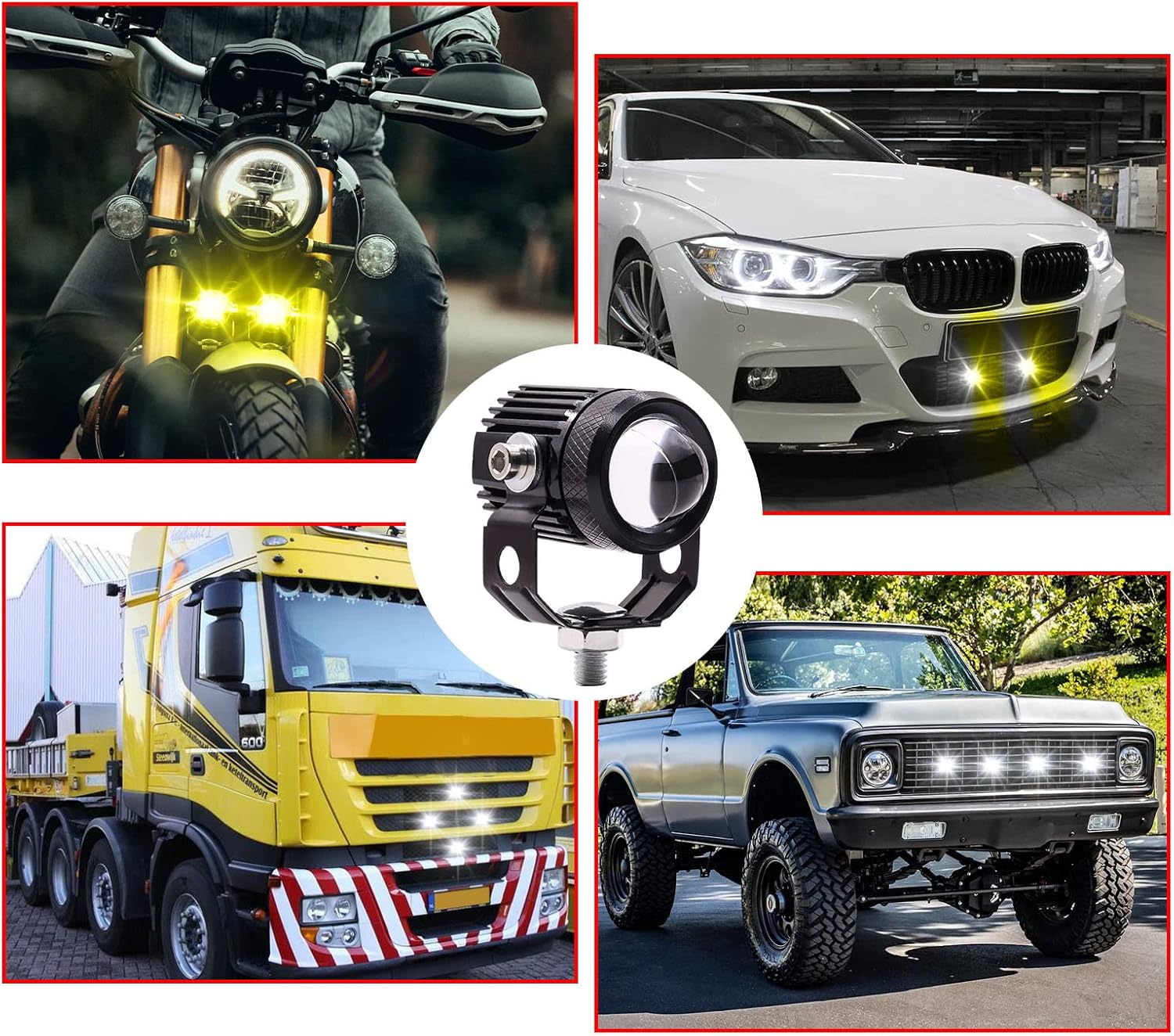 Biqing 1 Pair Motorcycle LED Fog Lights,30W Motorcycle Driving Light Amber/White Projector Lights 1.3" Auxiliary Light Spotlight for Car Truck Boat Bike(4 Modes)