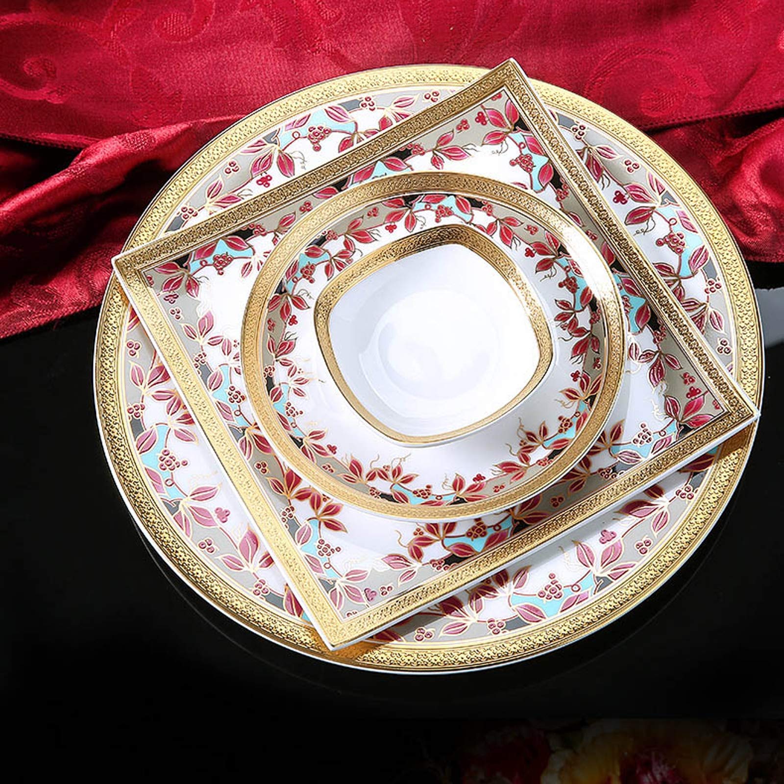 Zestawy obiadowe z ceramiki, tłoczone Phnom Penh 81 elementów Zestaw obiadowy z porcelany kostnej na prezenty ślubne Porcelanowa miska na płatki zbożowe i talerz do steków