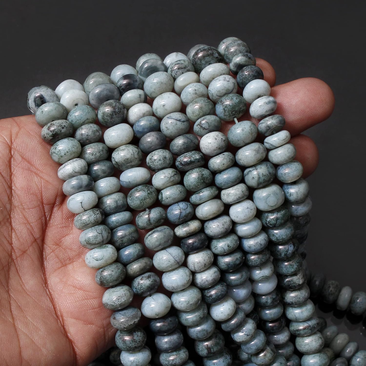 Grey Opal Rondelle Shape Beads, Smooth Rondelle Briolette 9-10 mm, Opal Strand 16 Inches by Gems Valley (AMB-5418)