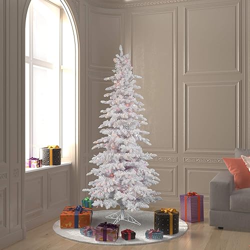 Miniatura 3 de vickerman Pre-Lit árbol de Slim con 300Multicolor LED luces, 6.5-feet, Flocked Blanco Italiano sobre color Blanco