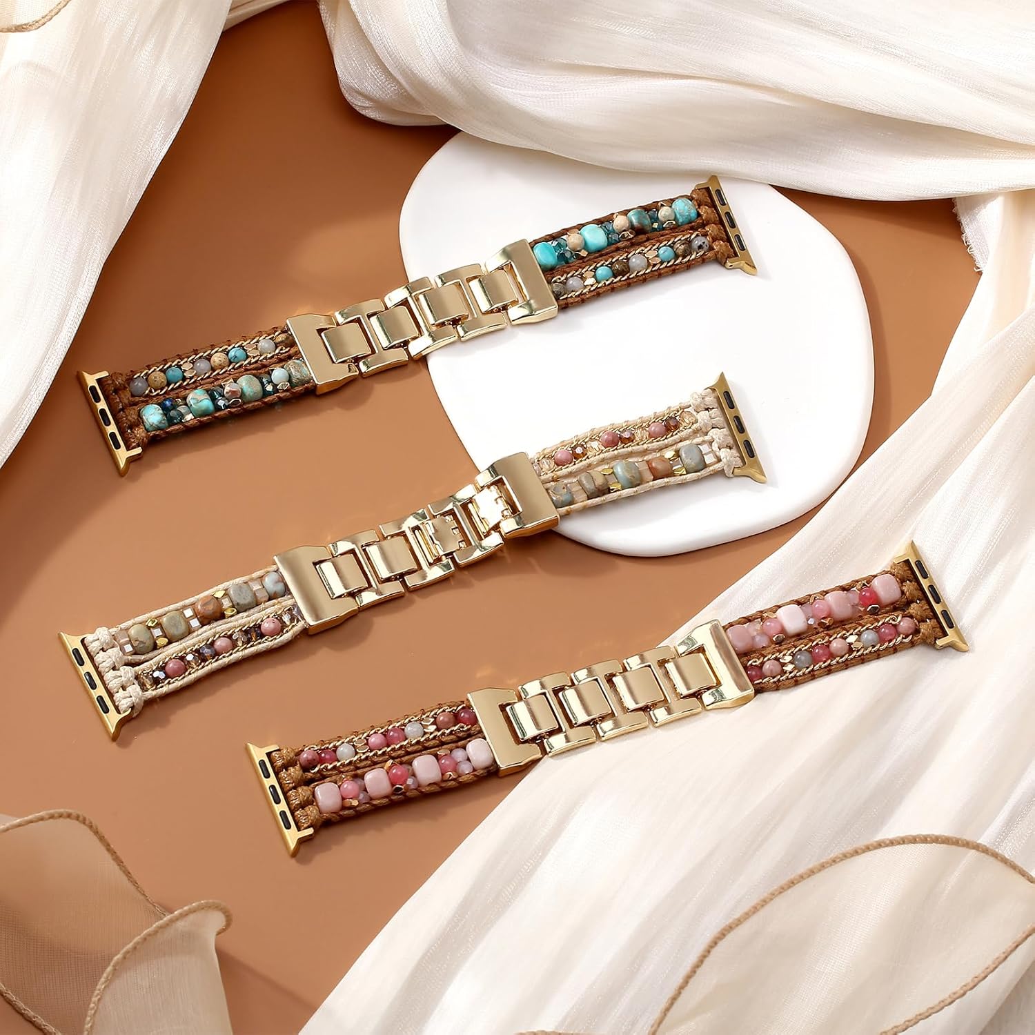 Boho Bracelet Compatible with Apple Watch Band 41mm 40mm 42mm 38mm 49mm 46mm 45mm 44mm Natural Stone Beaded iWatch Band Women Men Apple Watch Strap Ultra Series 11/10/9/8/7/6/5/4/3/2/1/SE 3/Ultra 3 - Image 2