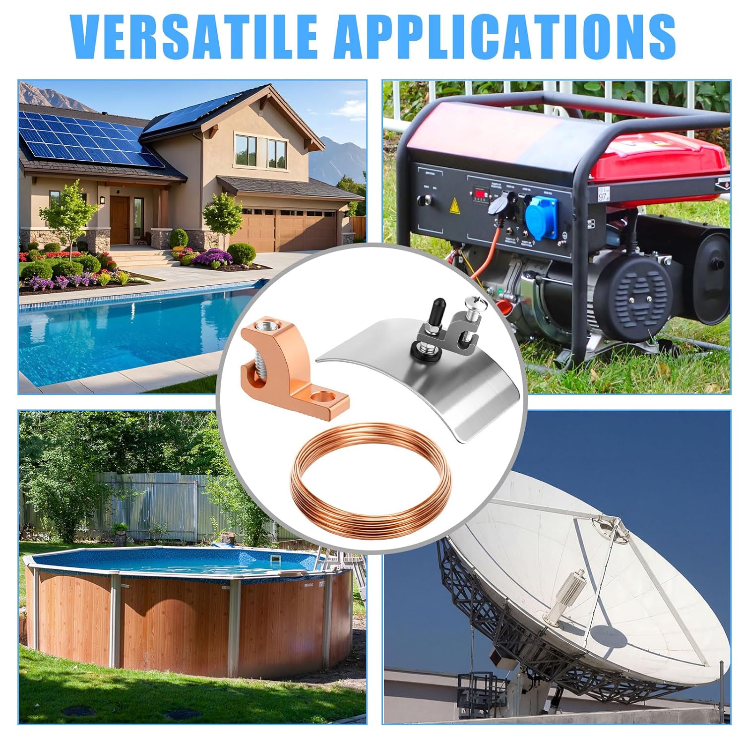 12 Pack 26.4-ft 8-Gauge Solid Soft Drawn Copper Bare Wire and Lay in Connector Pool Bonding Lug and Above Ground Pool Bonding Kits for Skimmers Grounding Swimming Pools, and Conduits