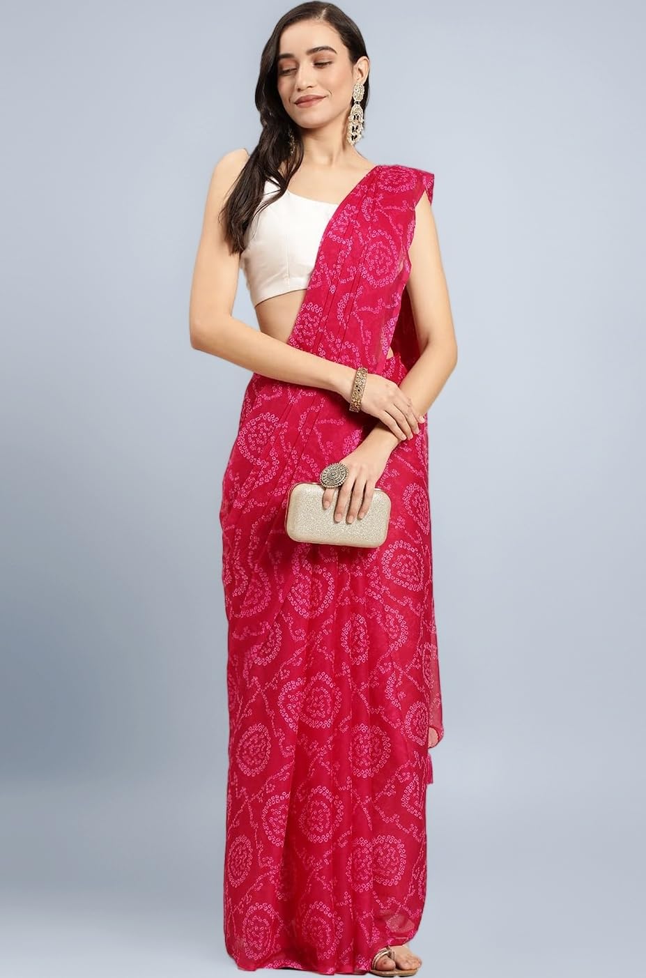 RANI SAAHIBA Women's Chiffon Bandhani Printed Saree Without Blouse