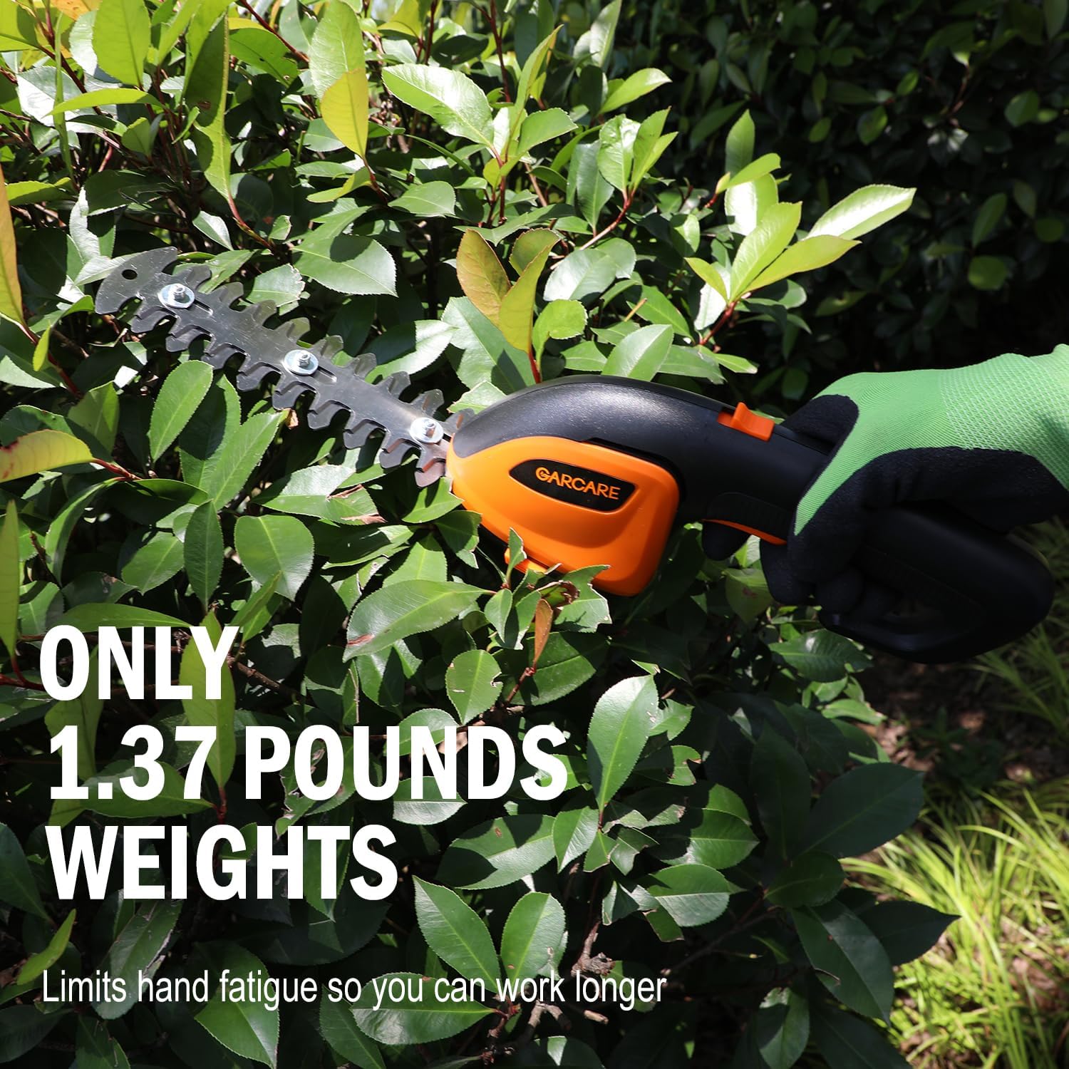 GARCARE 2-in-1 Cordless Grass Shear & Hedge Trimmer, 7.2V 2000mAh Li-ion Battery, Type-C Charging, Lightweight for Lawn, Shrubs, Patio