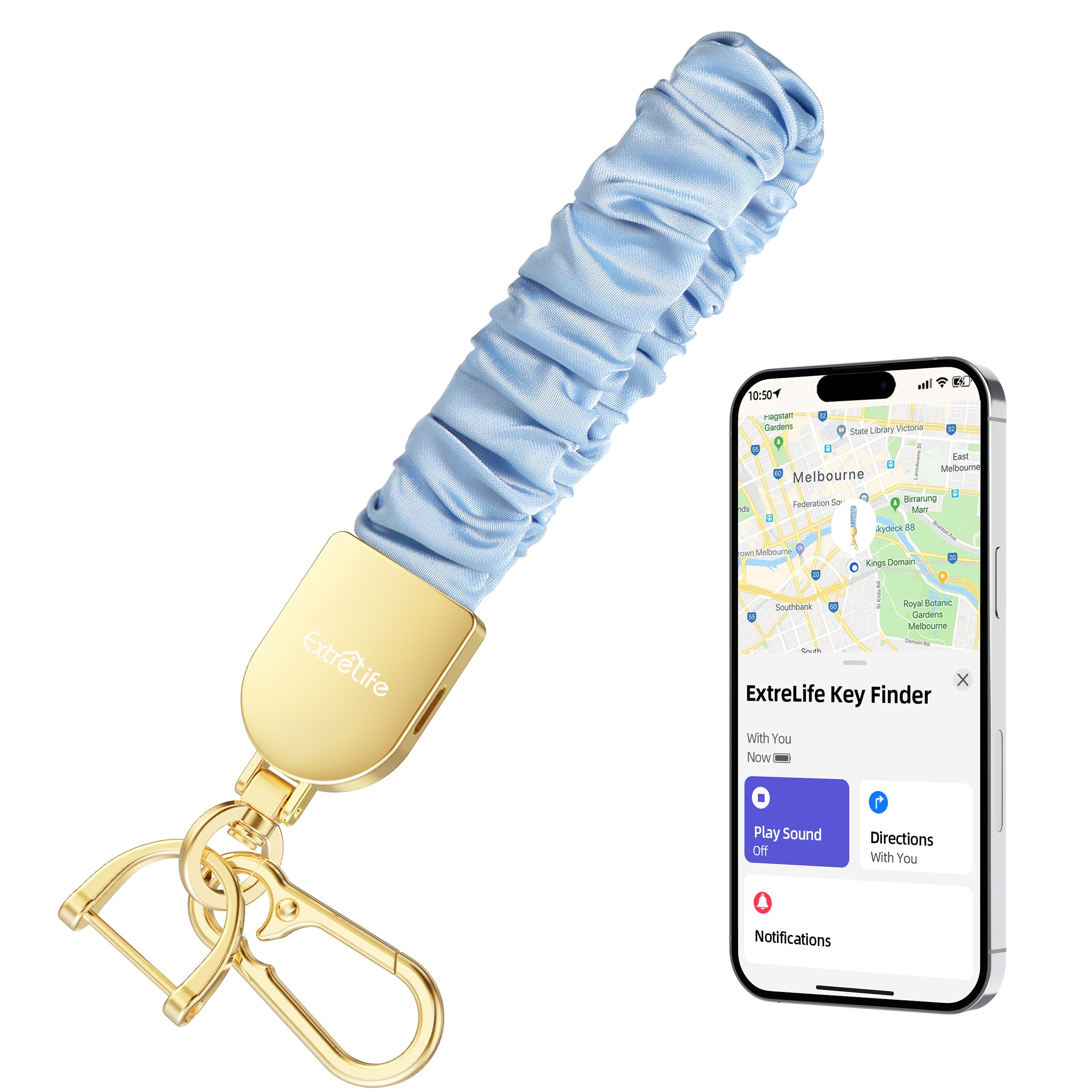 Portachiavi da polso, funziona con Apple Find My, elastico elastico per donne e uomini, portachiavi per auto con localizzatore GPS, ricerca chiavi intelligenti, ricaricabile, blu nebbia