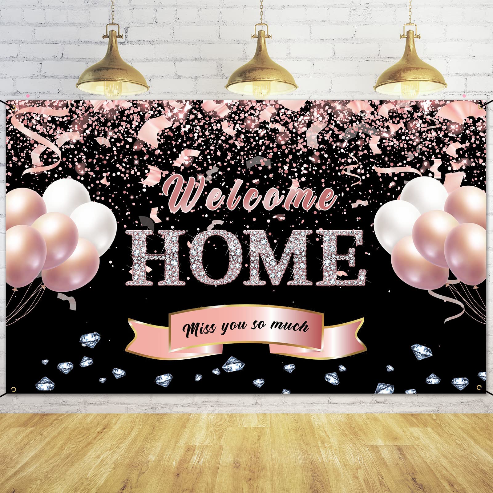 Trgowaul Welcome Home Banner Decorations, Rose Gold Welcome Back