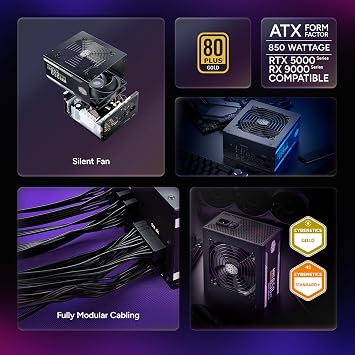 Cooler Master MWE Gold 850 V2 Power Supply, Fully Modular | Certification Cybenetics Gold & Noise Standard +, 80 PLUS Gold, 850W, Semi-Fanless Low Noise, Fully Modular
