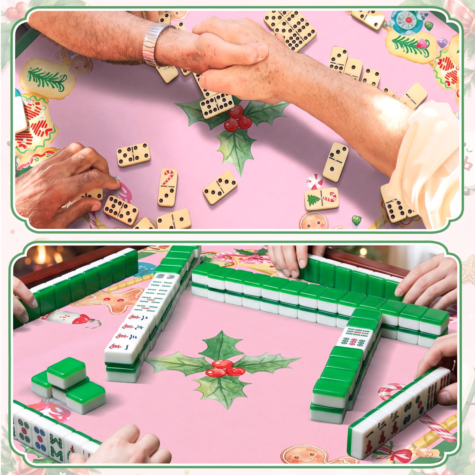 Seenelling Mahjong Mat Tapis de table antidérapant Noël Cookies