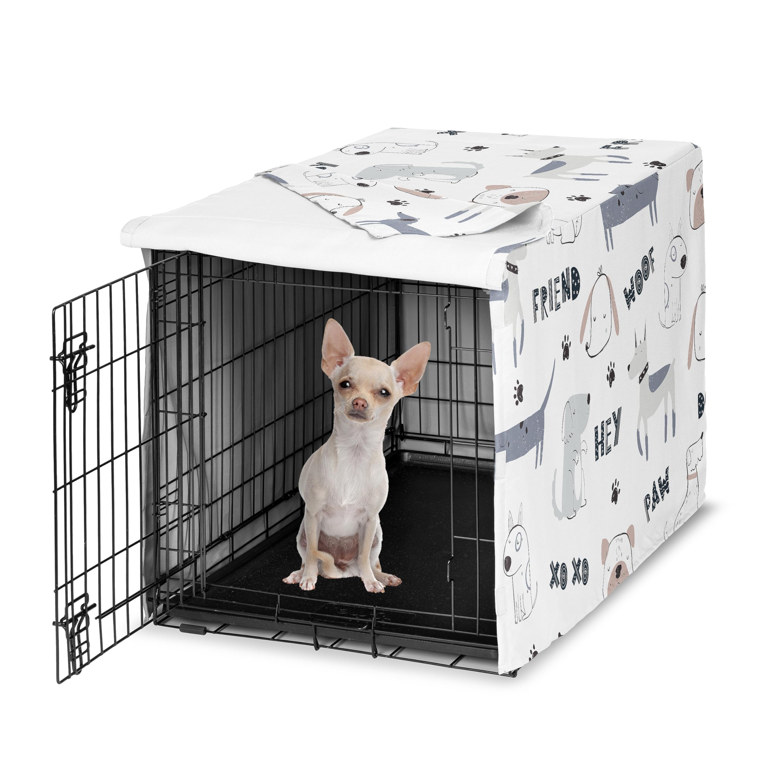 Sweet Jojo Designs 24in. Small Dog Crate Cover (Cartoon Puppy Print) Pet Cage, Kennel Covers (Neutral, Modern, Bulldog, Wiener Doggy, Paws, Whimsical,