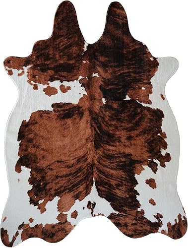 rugoo Alfombra de piel de vaca de 6.3 x 7.9 pies, alfombra de piel sintética tricolor, alfombra de piel sintética con estampado de vaca, alfombra de