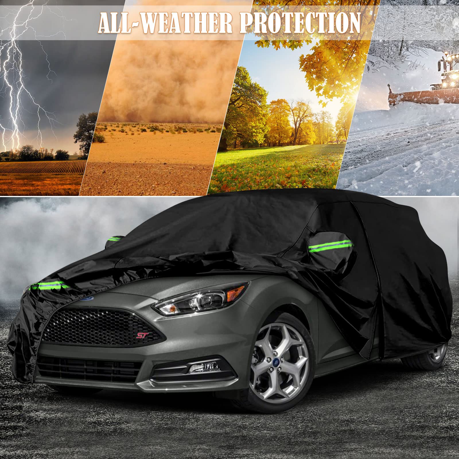 Waterproof Car Covers Replace for 1999-2025 Ford Focus Hatchback 6 Layers All Weather Custom-fit Car Cover with Zipper — view 5
